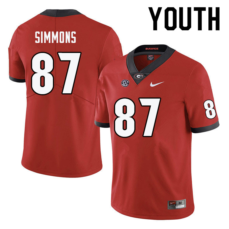 Youth #87 Tyler Simmons Georgia Bulldogs College Football Jerseys-Red